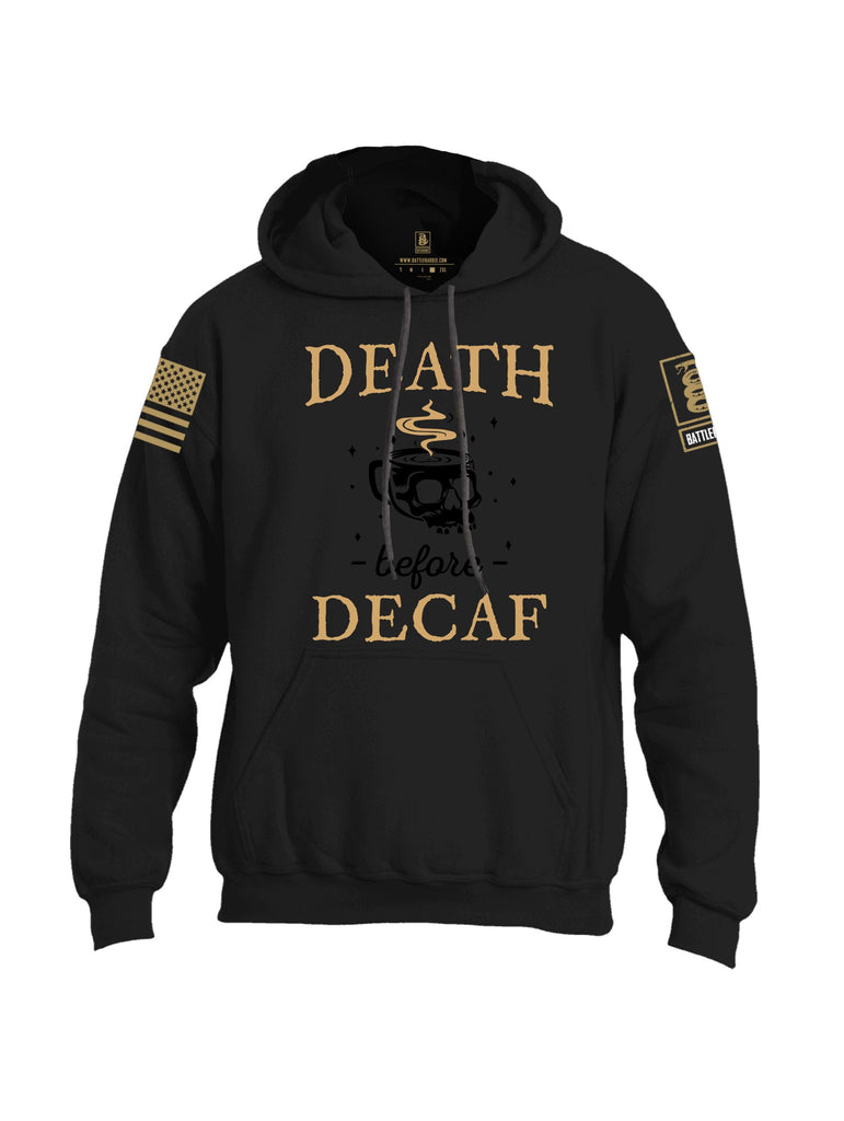 Battleraddle Death Before Decaf Brass Sleeves Uni Cotton Blended Hoodie With Pockets