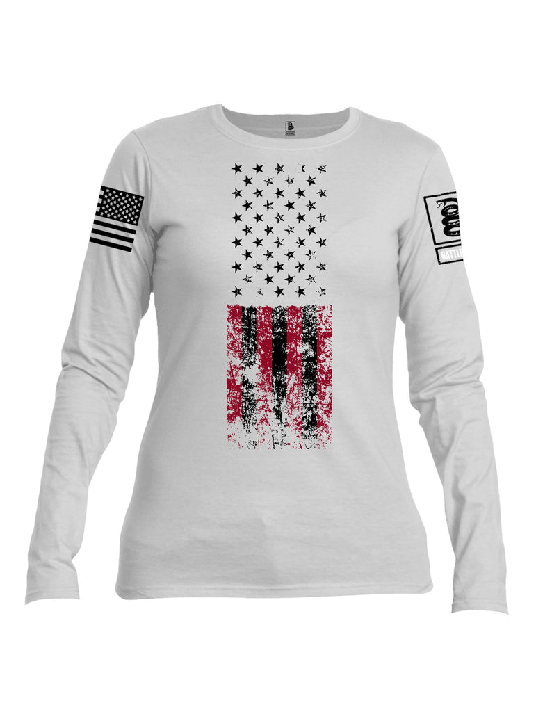 Battleraddle American Flag Grunge Black Sleeves Women Cotton Crew Neck Long Sleeve T Shirt