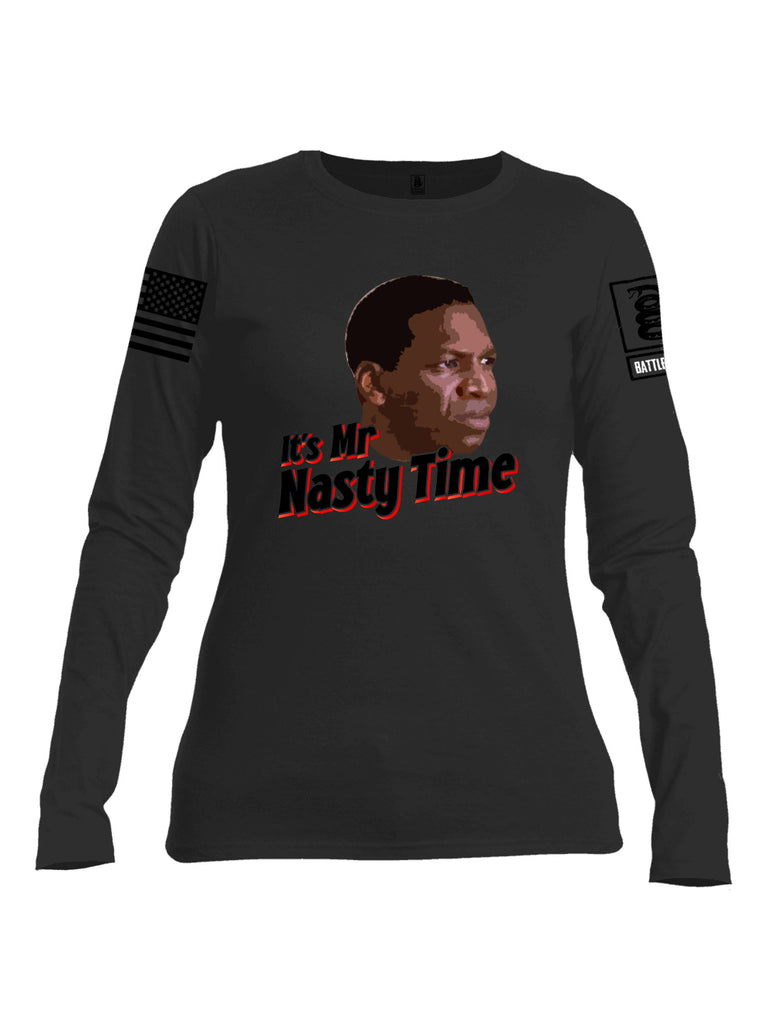 Battleraddle Its Mr Nasty Time Black Sleeves Women Cotton Crew Neck Long Sleeve T Shirt