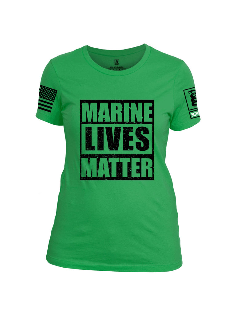 Battleraddle Marine Lives Matter Black Sleeves Women Cotton Crew Neck T-Shirt