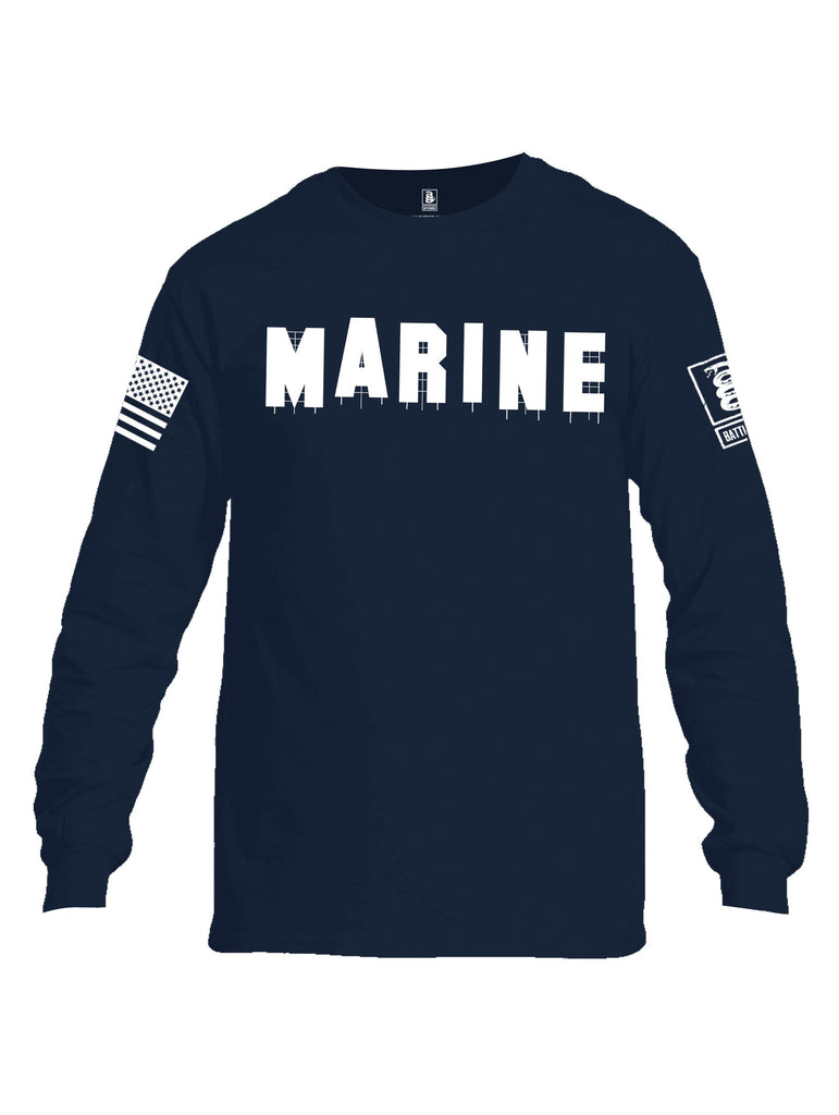 Battleraddle Marine Hollywood White Sleeves Men Cotton Crew Neck Long Sleeve T Shirt