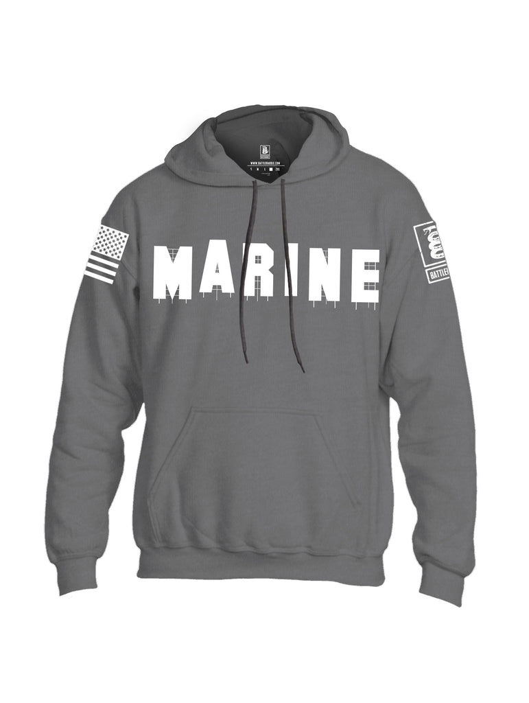 Battleraddle Marine Hollywood White Sleeves Uni Cotton Blended Hoodie With Pockets