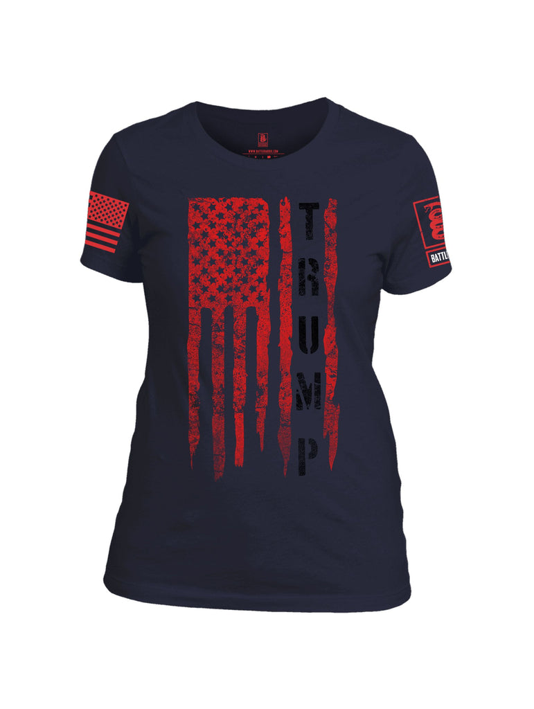 Battleraddle Flag Trump  Red Sleeves Women Cotton Crew Neck T-Shirt