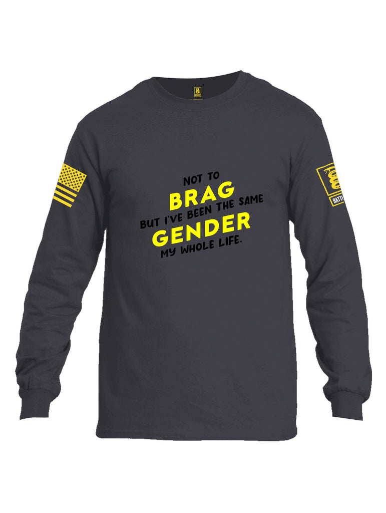 Battleraddle Not To Brag Yellow Sleeves Men Cotton Crew Neck Long Sleeve T Shirt