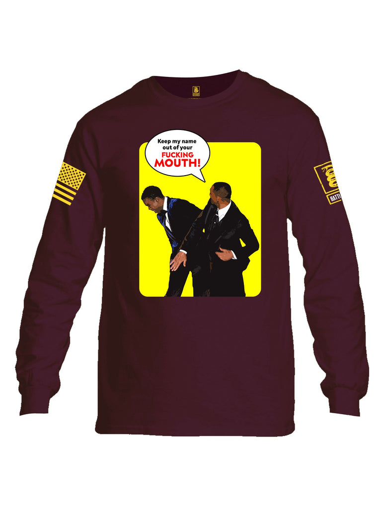 Battleraddle Keep My Name Out Of Your F Mouth  Yellow Sleeves Men Cotton Crew Neck Long Sleeve T Shirt