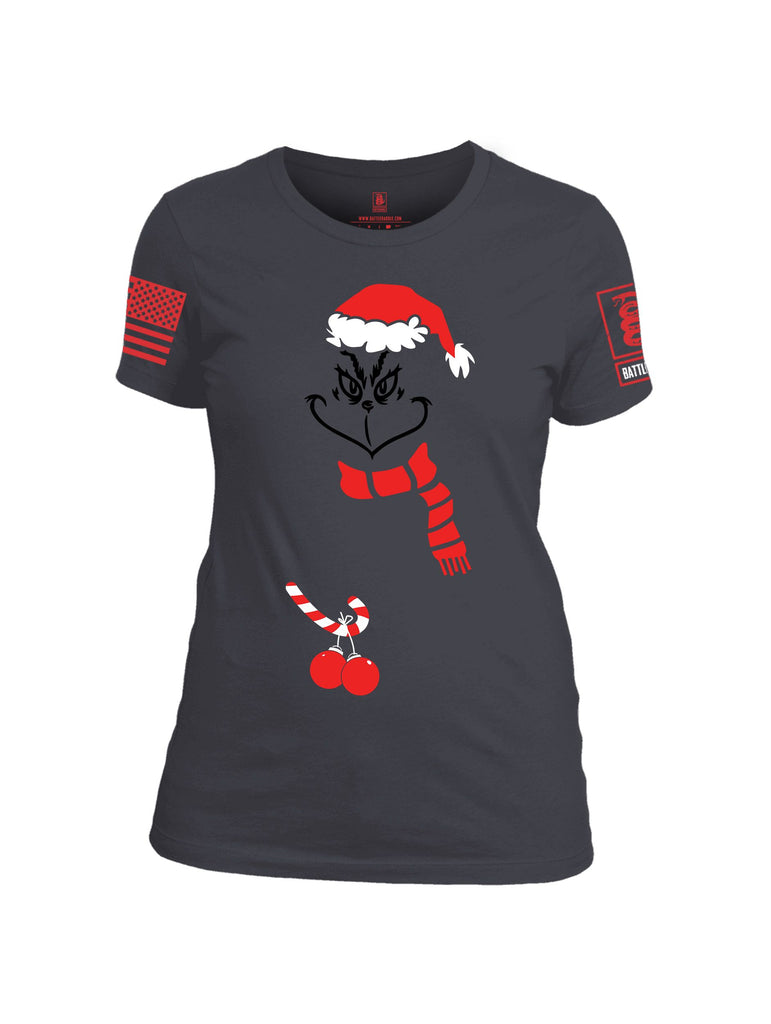 Battleraddle Grinch Christmas Balls Red Sleeves Women Cotton Crew Neck T-Shirt