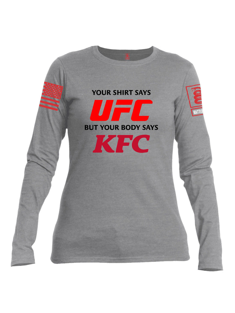 Battleraddle Your Shirt Says Ufc Red Sleeves Women Cotton Crew Neck Long Sleeve T Shirt