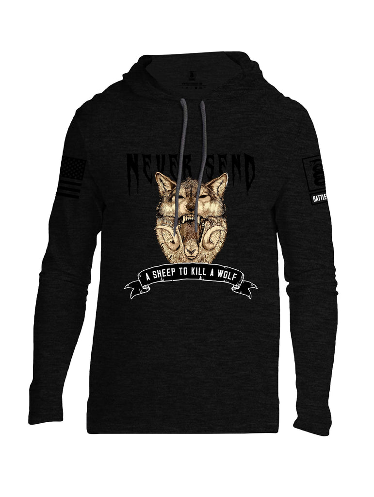 Battleraddle Never Send A Sheep To Kill A Wolf Black Sleeves Men Cotton Thin Cotton Lightweight Hoodie