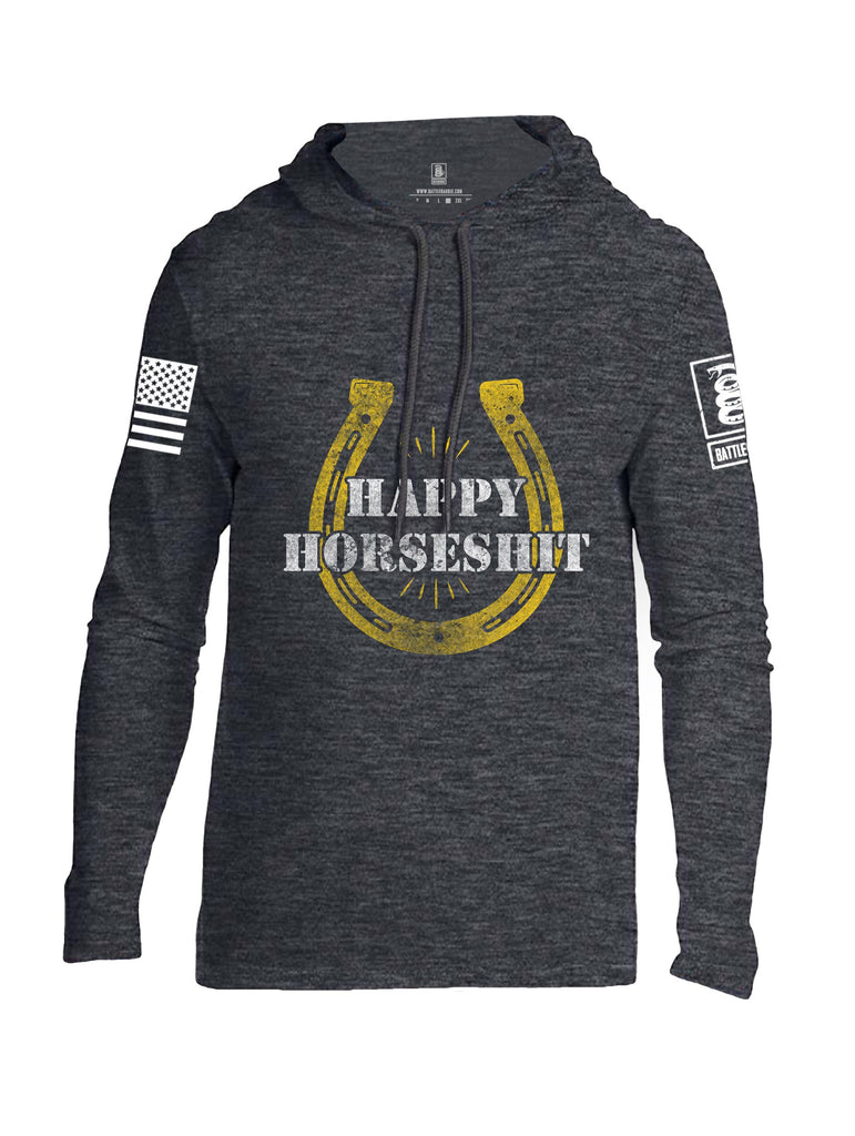 Battleraddle Happy Horseshit White Sleeves Men Cotton Thin Cotton Lightweight Hoodie