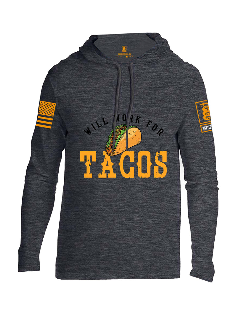 Battleraddle Will Work For Tacos Orange Sleeves Men Cotton Thin Cotton Lightweight Hoodie