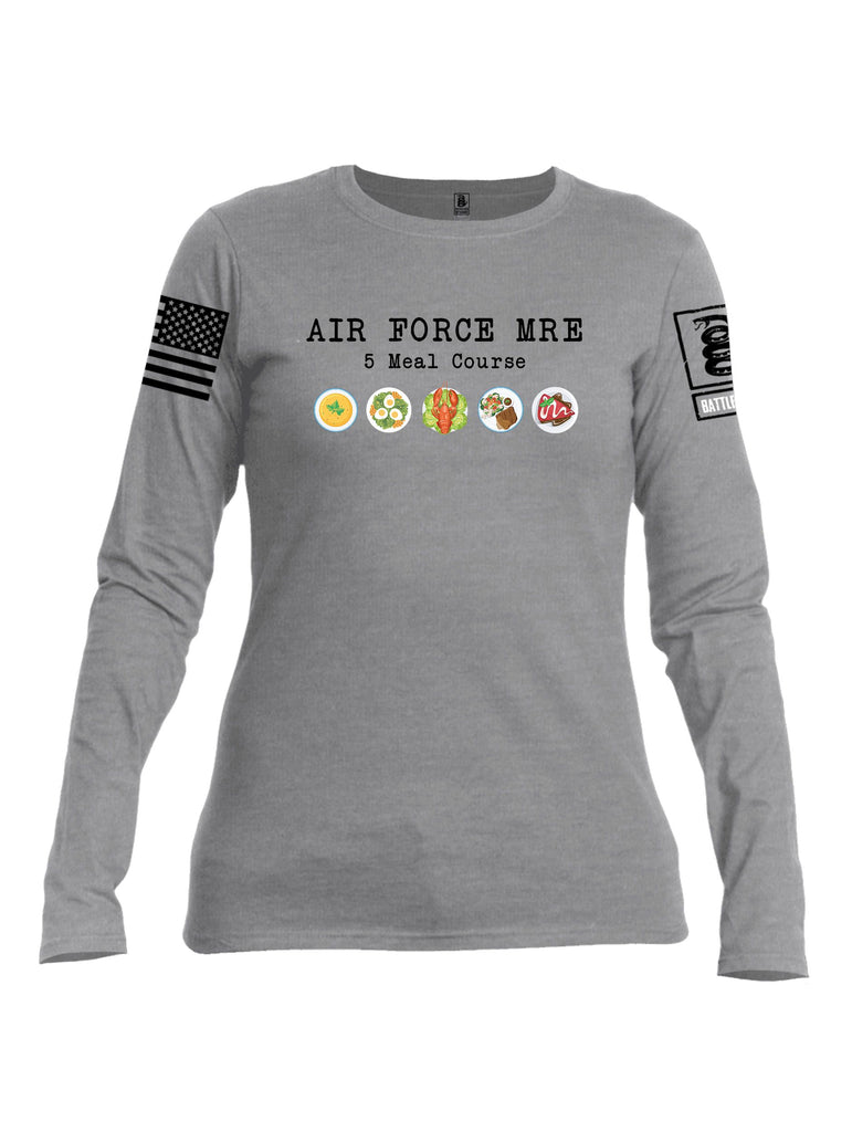 Battleraddle Air Force Mre 5 Meal Course Black Sleeves Women Cotton Crew Neck Long Sleeve T Shirt