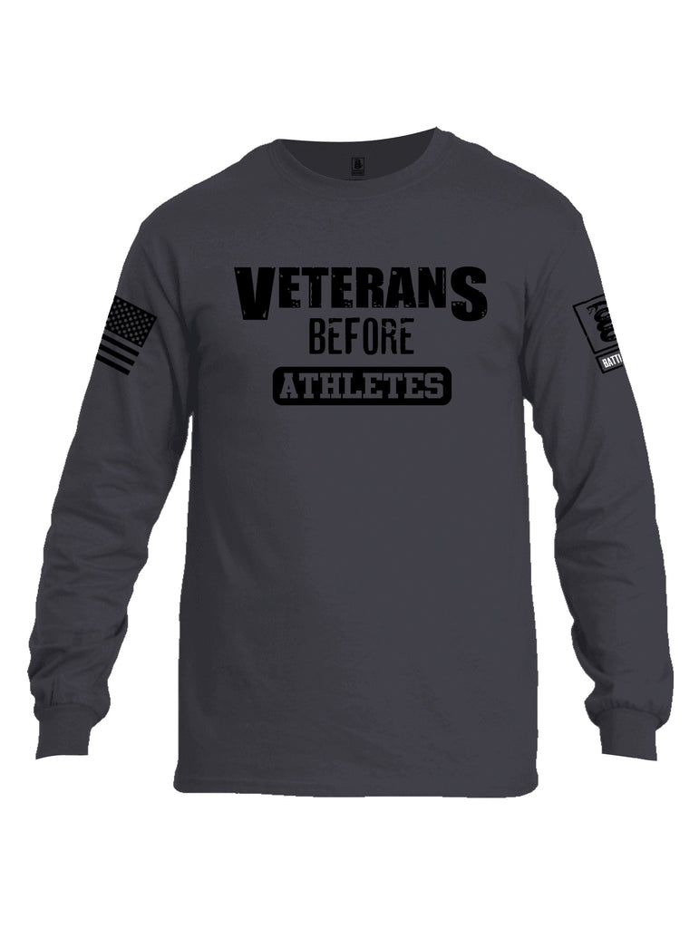 Battleraddle Veterans Before Athletes Black Sleeves Men Cotton Crew Neck Long Sleeve T Shirt