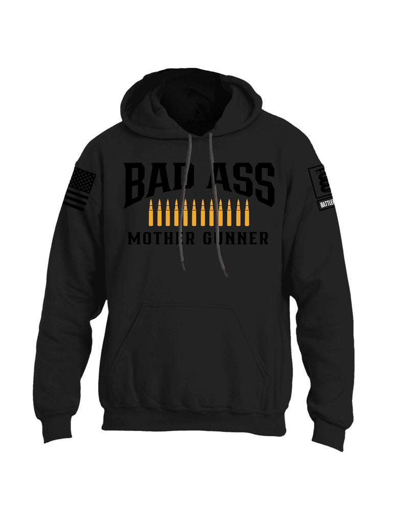 Battleraddle Bad Ass Mother Gunner Black Sleeves Uni Cotton Blended Hoodie With Pockets