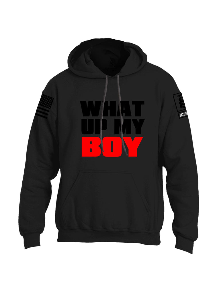 Battleraddle What Up My Boy  Black Sleeves Uni Cotton Blended Hoodie With Pockets