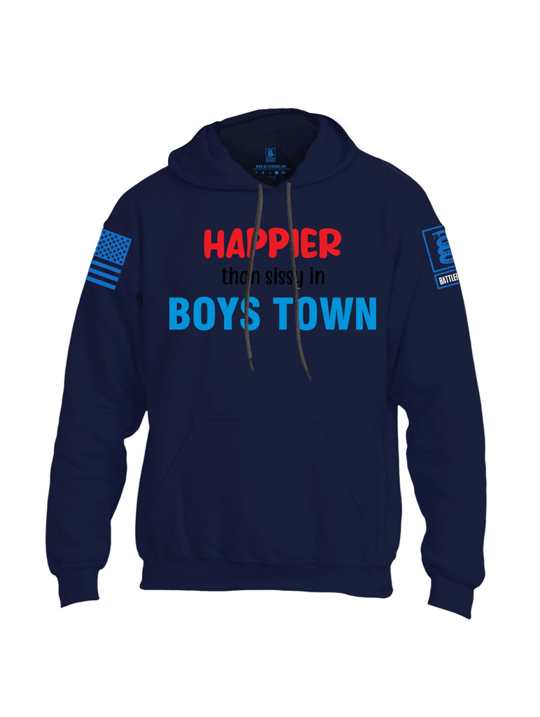 Battleraddle Happier Than Sissy In Boys Town Mid Blue Sleeves Uni Cotton Blended Hoodie With Pockets