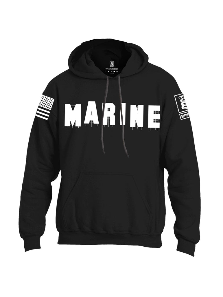 Battleraddle Marine Hollywood White Sleeves Uni Cotton Blended Hoodie With Pockets