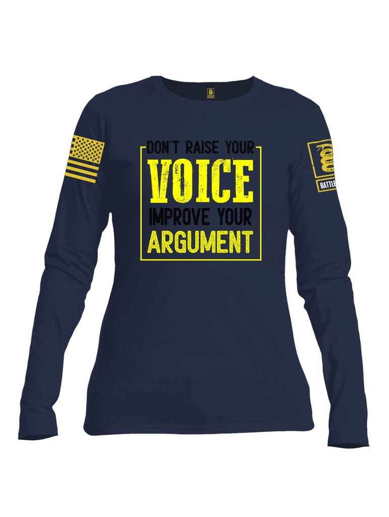 Battleraddle Don'T Raise Your Voice Yellow Sleeves Women Cotton Crew Neck Long Sleeve T Shirt