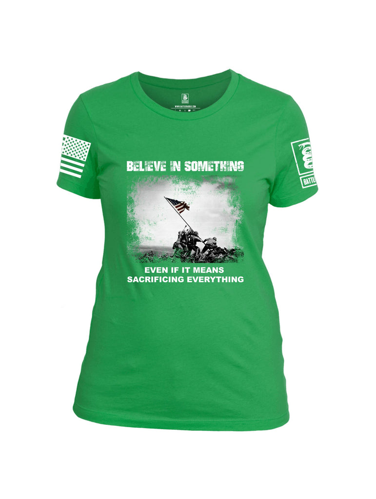 Battleraddle Believe In Something  White Sleeves Women Cotton Crew Neck T-Shirt