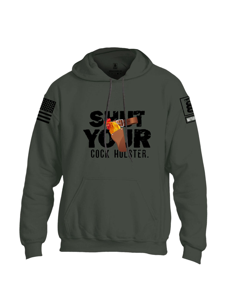 Battleraddle Shut Your Cock Holster Black Sleeves Uni Cotton Blended Hoodie With Pockets