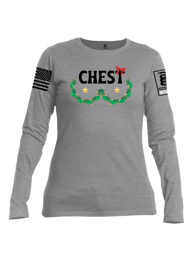 Battleraddle Chest Christmas Black Sleeves Women Cotton Crew Neck Long Sleeve T Shirt