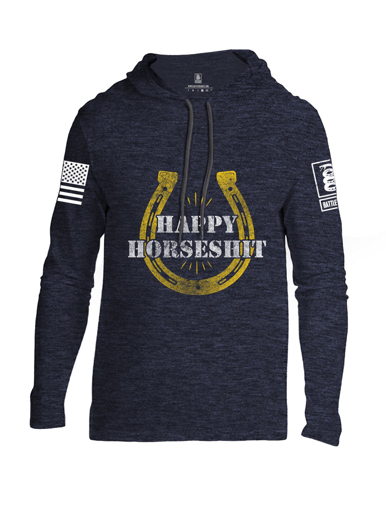 Battleraddle Happy Horseshit White Sleeves Men Cotton Thin Cotton Lightweight Hoodie