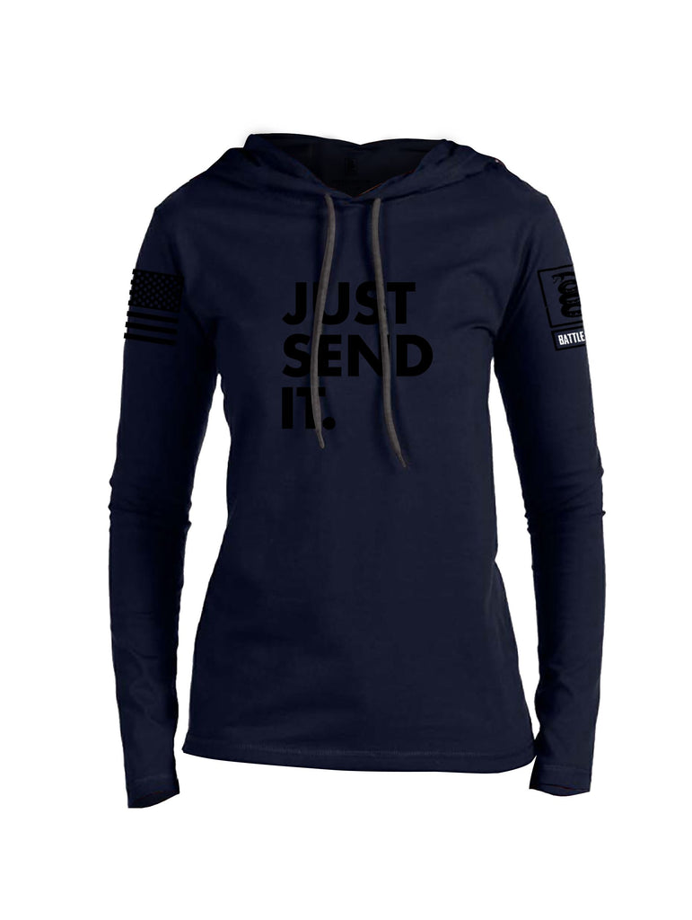 Battleraddle Just Send It Black Sleeves Women Cotton Thin Cotton Lightweight Hoodie