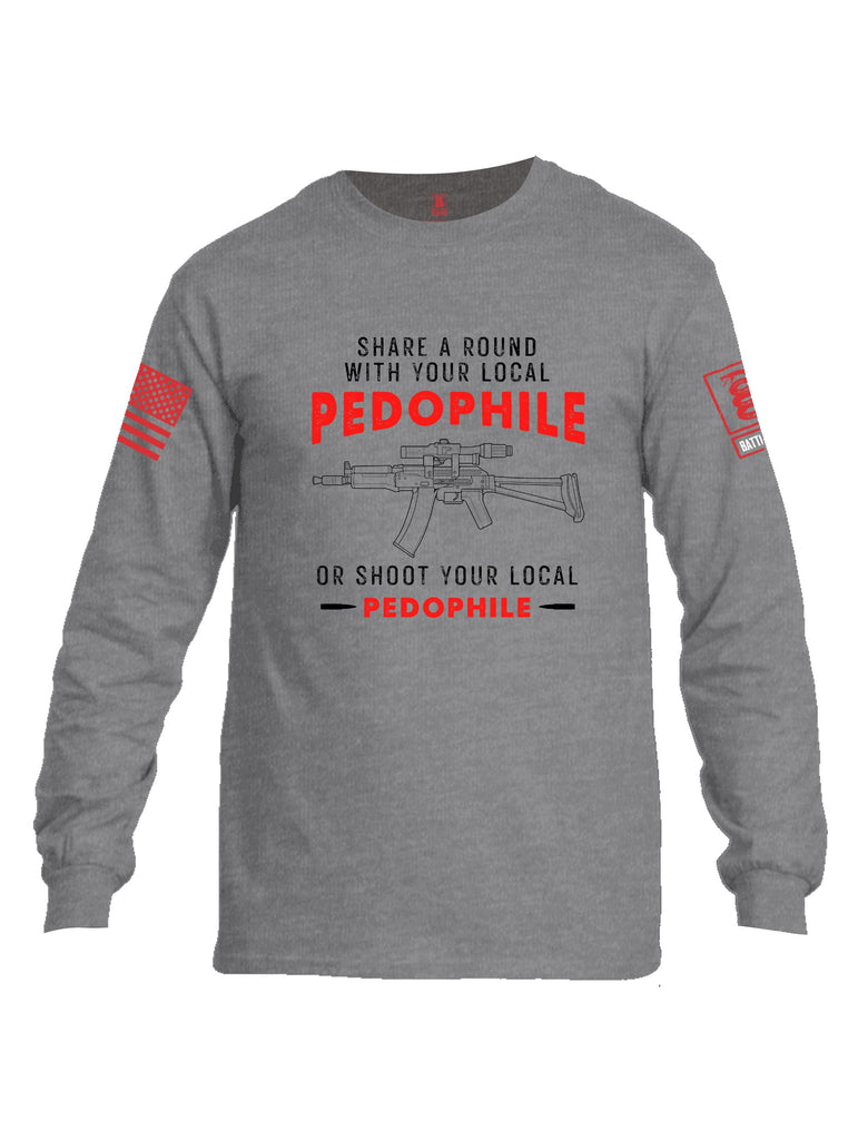 Battleraddle Share A Round With Your Local Pedophile  Red Sleeves Men Cotton Crew Neck Long Sleeve T Shirt