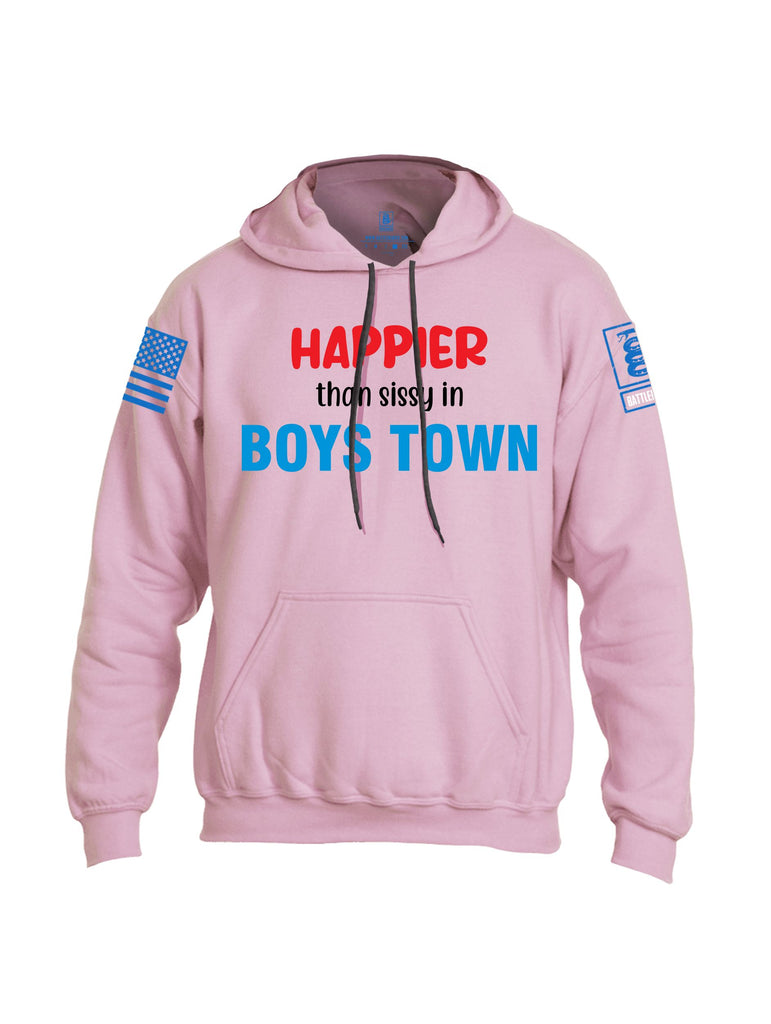 Battleraddle Happier Than Sissy In Boys Town Mid Blue Sleeves Uni Cotton Blended Hoodie With Pockets