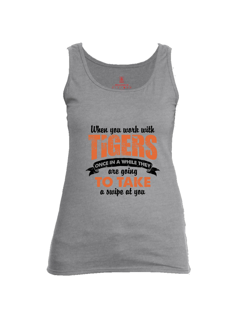 Battleraddle When You Work With Tigers Red Sleeves Women Cotton Cotton Tank Top