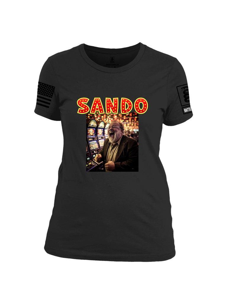 Battleraddle Sando Slot Machine  Black Sleeves Women Cotton Crew Neck T-Shirt