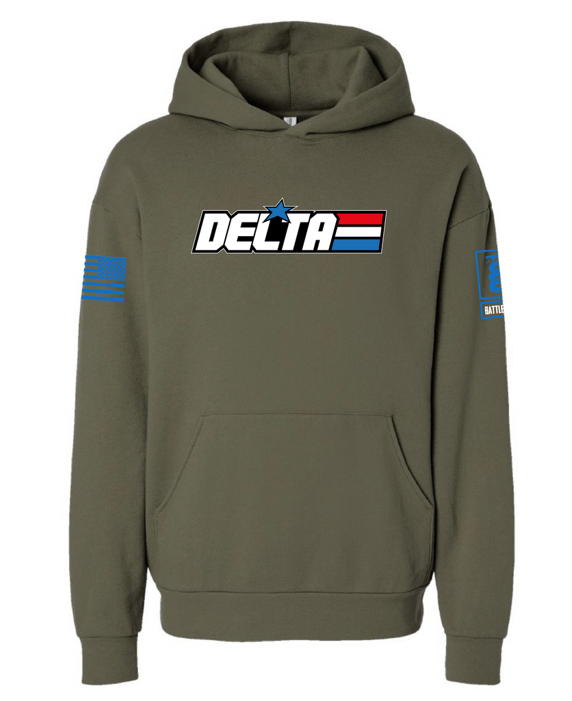 Battleraddle Gi Joe Front Delta Back Mid Blue Sleeves Uni Cotton Blended Hoodie With Pockets