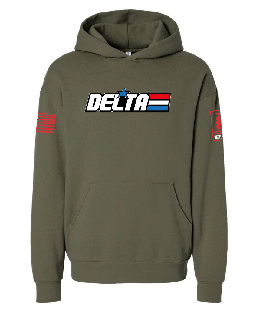 Battleraddle Gi Joe Front Delta Back Mid Blue Sleeves Uni Cotton Blended Hoodie With Pockets