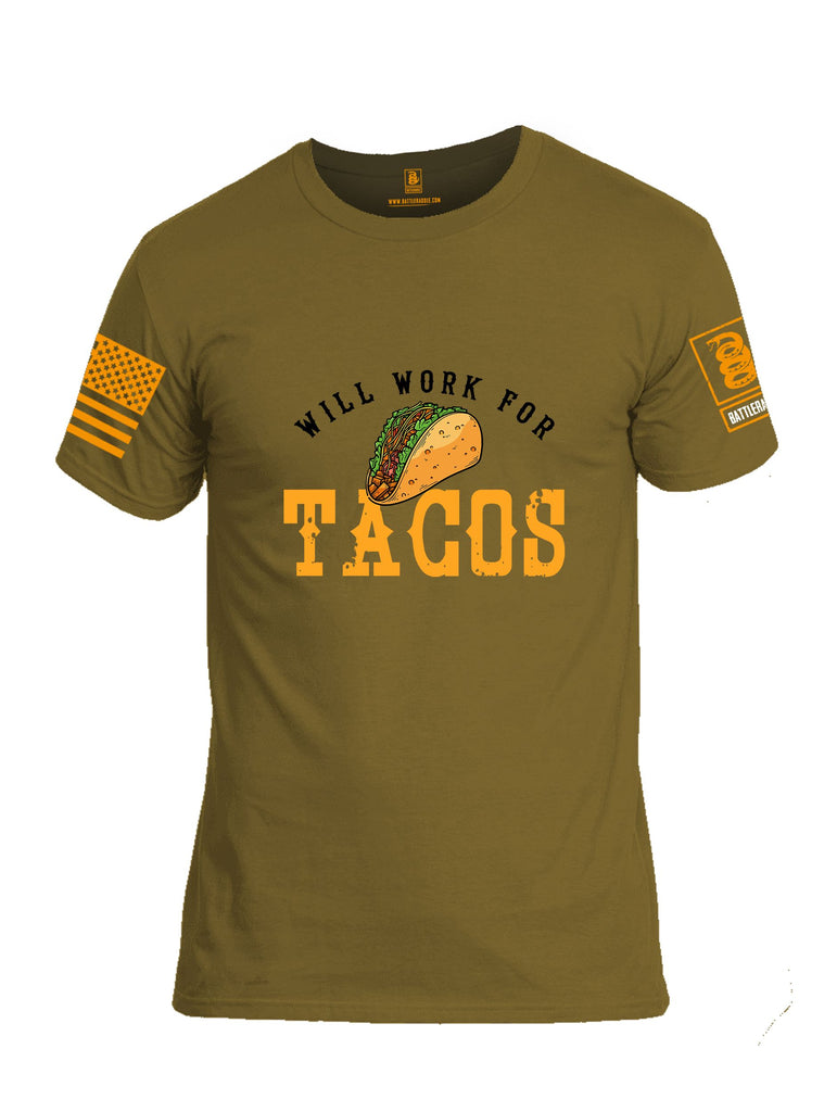 Battleraddle Will Work For Tacos Orange Sleeves Men Cotton Crew Neck T-Shirt