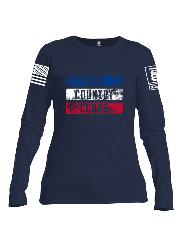 Battleraddle God Country Corps  White Sleeves Women Cotton Crew Neck Long Sleeve T Shirt