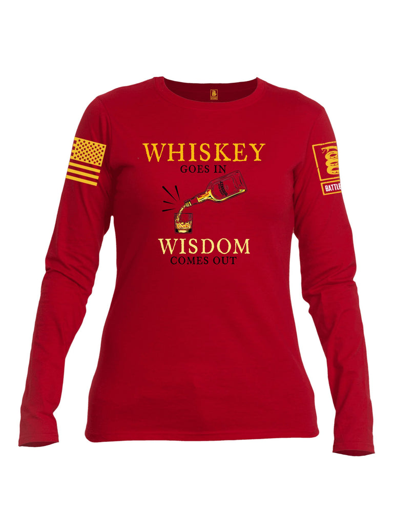 Battleraddle Whiskey Goes In Wisdom Comes Out Yellow Sleeves Women Cotton Crew Neck Long Sleeve T Shirt