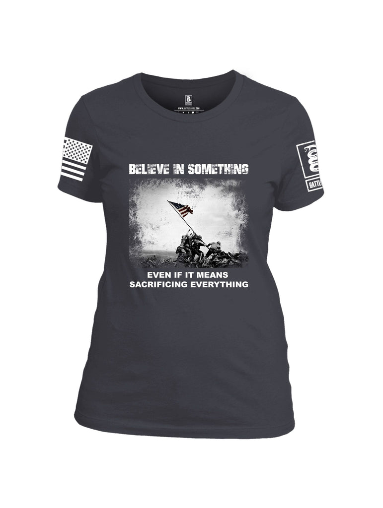 Battleraddle Believe In Something  White Sleeves Women Cotton Crew Neck T-Shirt