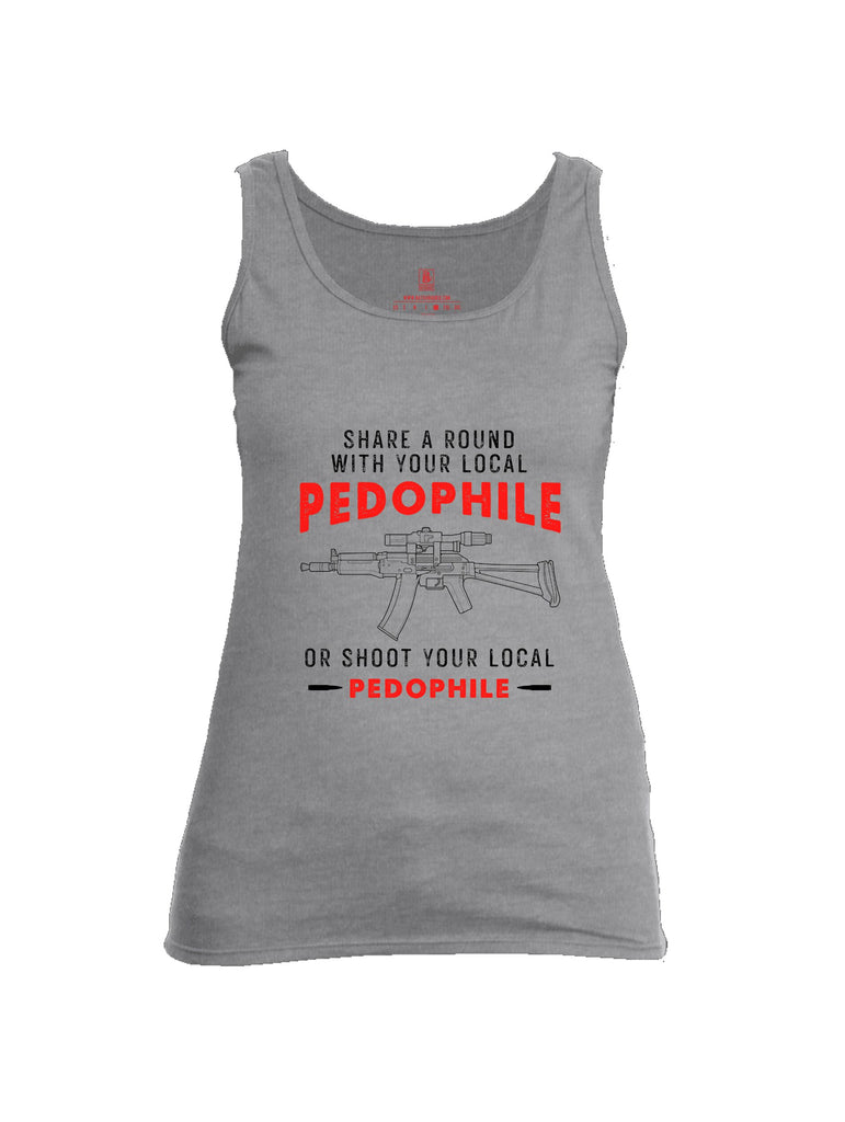 Battleraddle Share A Round With Your Local Pedophile  Red Sleeves Women Cotton Cotton Tank Top