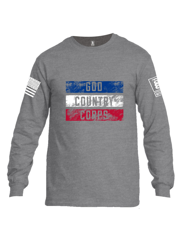 Battleraddle God Country Corps  White Sleeves Men Cotton Crew Neck Long Sleeve T Shirt