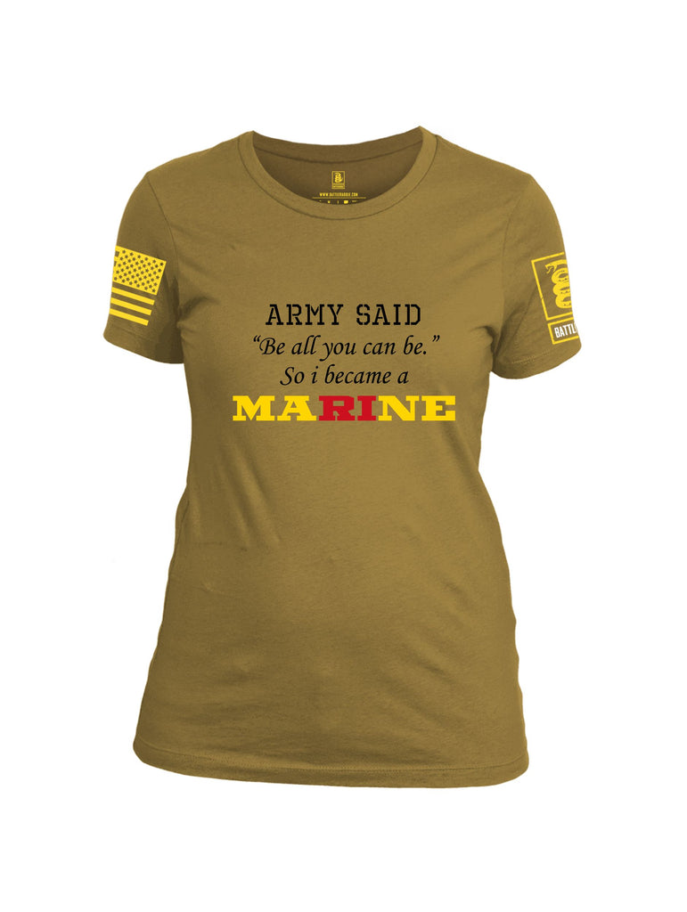 Battleraddle Army Said   Yellow Sleeves Women Cotton Crew Neck T-Shirt