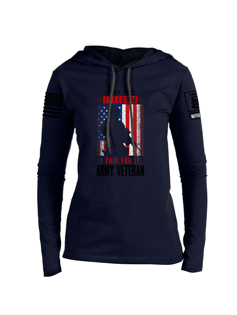 Battleraddle Enjoy Your Freedom  Black Sleeves Women Cotton Thin Cotton Lightweight Hoodie