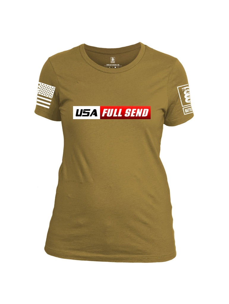 Battleraddle Usa Full Send White Sleeves Women Cotton Crew Neck T-Shirt