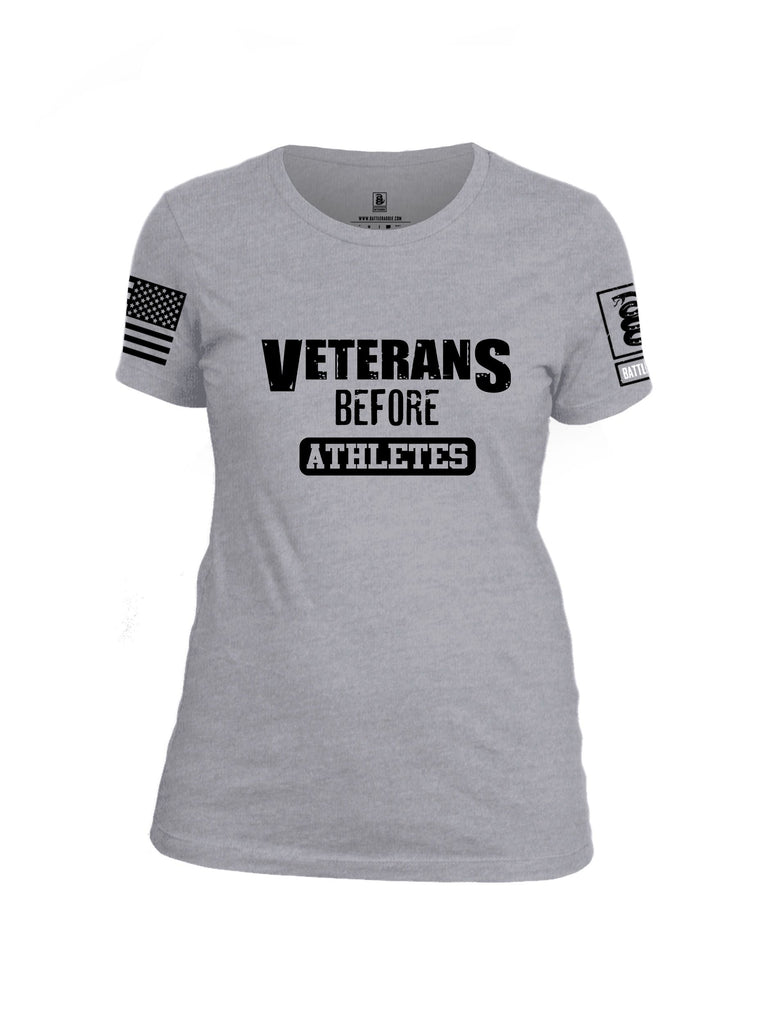 Battleraddle Veterans Before Athletes Black Sleeves Women Cotton Crew Neck T-Shirt