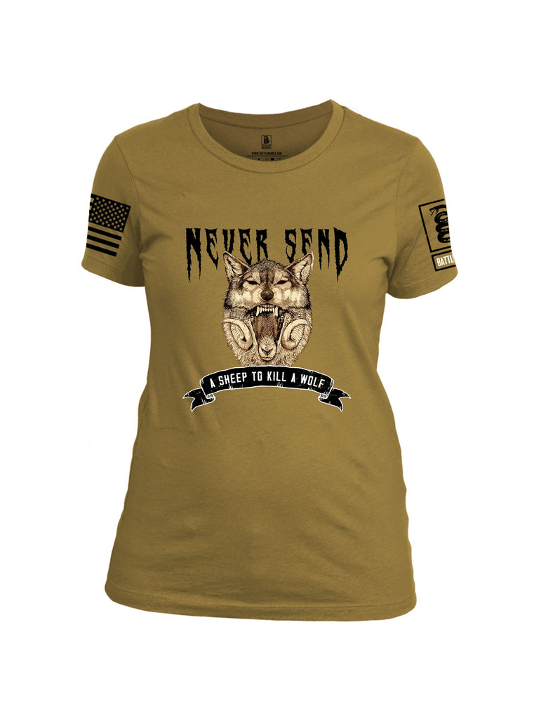 Battleraddle Never Send A Sheep To Kill A Wolf Black Sleeves Women Cotton Crew Neck T-Shirt