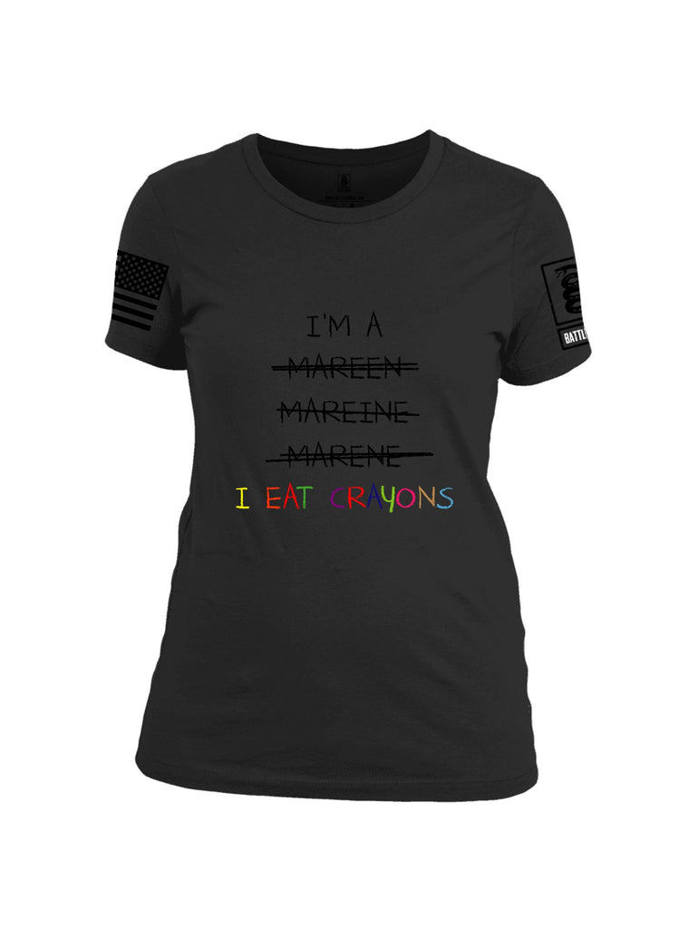 Battleraddle I Eat Crayons  Black Sleeves Women Cotton Crew Neck T-Shirt