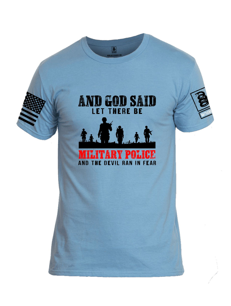 Battleraddle And God Said Let There Be Military Police  Black Sleeves Men Cotton Crew Neck T-Shirt