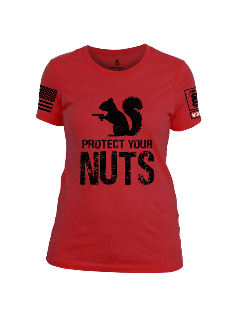 Battleraddle Protect Your Nuts  Black Sleeves Women Cotton Crew Neck T-Shirt