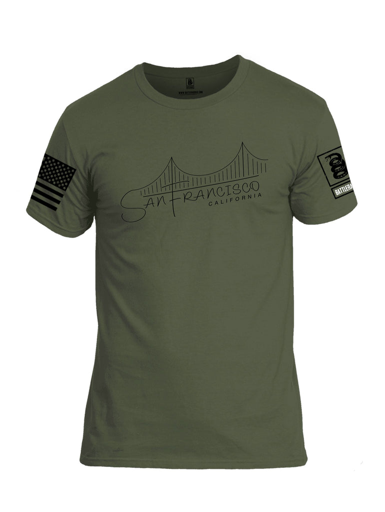 Battleraddle San Francisco California Bridge Line Black Sleeves Men Cotton Crew Neck T-Shirt