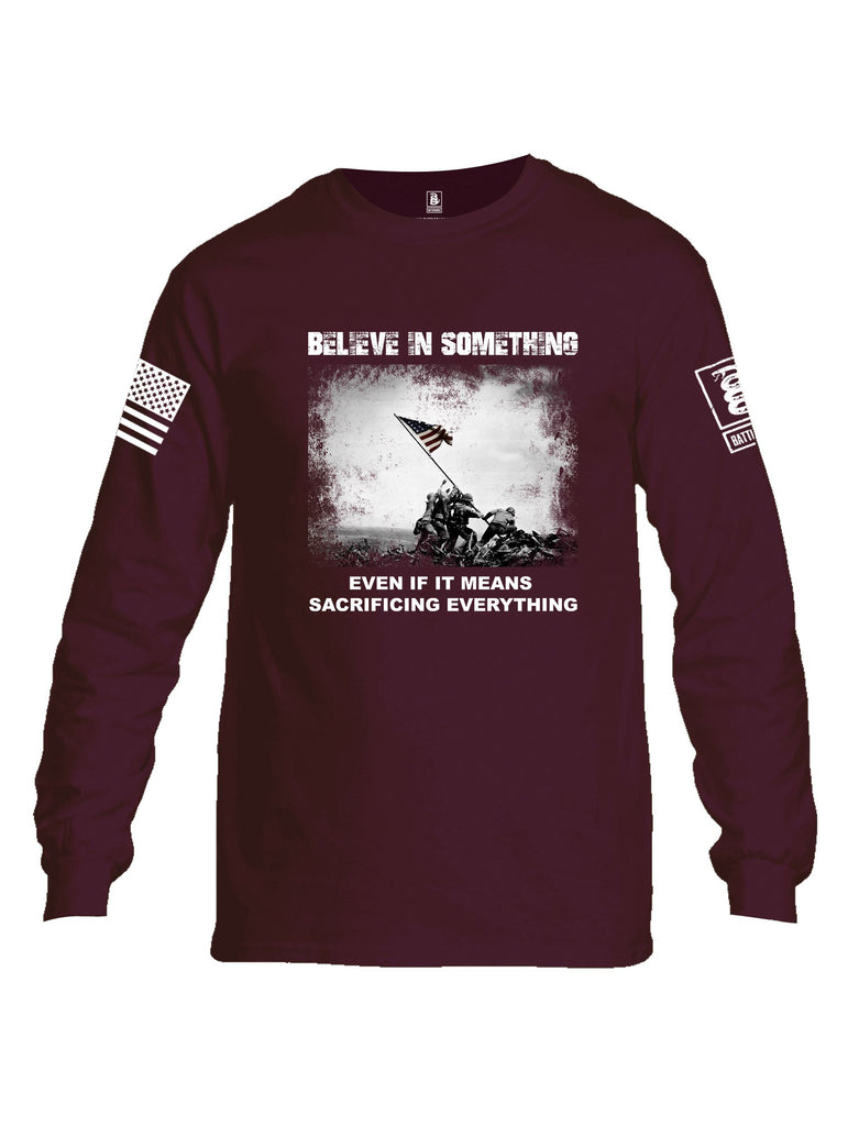 Battleraddle Believe In Something  White Sleeves Men Cotton Crew Neck Long Sleeve T Shirt