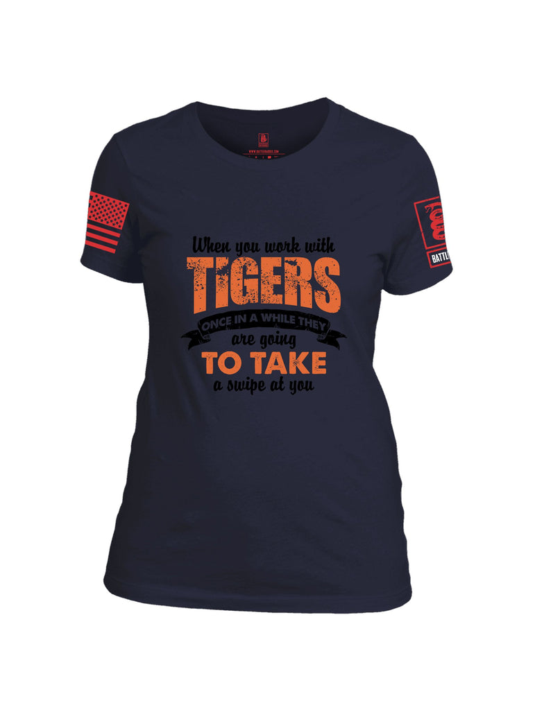 Battleraddle When You Work With Tigers Red Sleeves Women Cotton Crew Neck T-Shirt