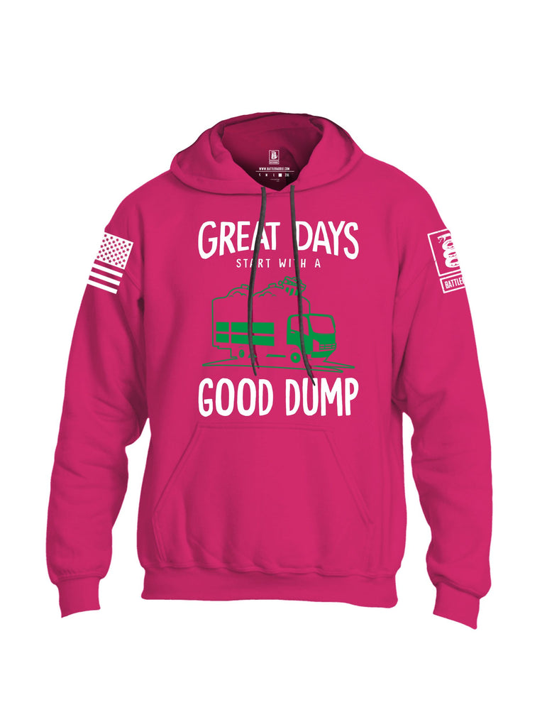 Battleraddle Great Days Start With A Good Dump White Sleeves Uni Cotton Blended Hoodie With Pockets